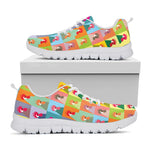 Colorful Rooster Pattern Print White Sneakers