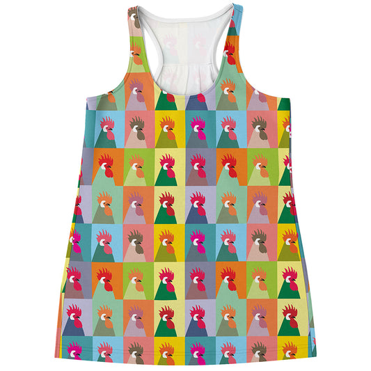 Colorful Rooster Pattern Print Women's Racerback Tank Top