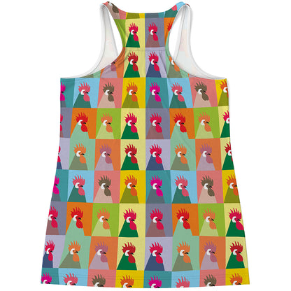 Colorful Rooster Pattern Print Women's Racerback Tank Top
