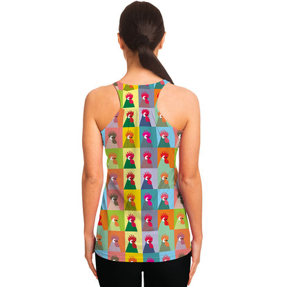 Colorful Rooster Pattern Print Women's Racerback Tank Top