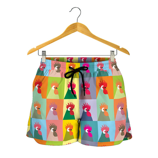Colorful Rooster Pattern Print Women's Shorts