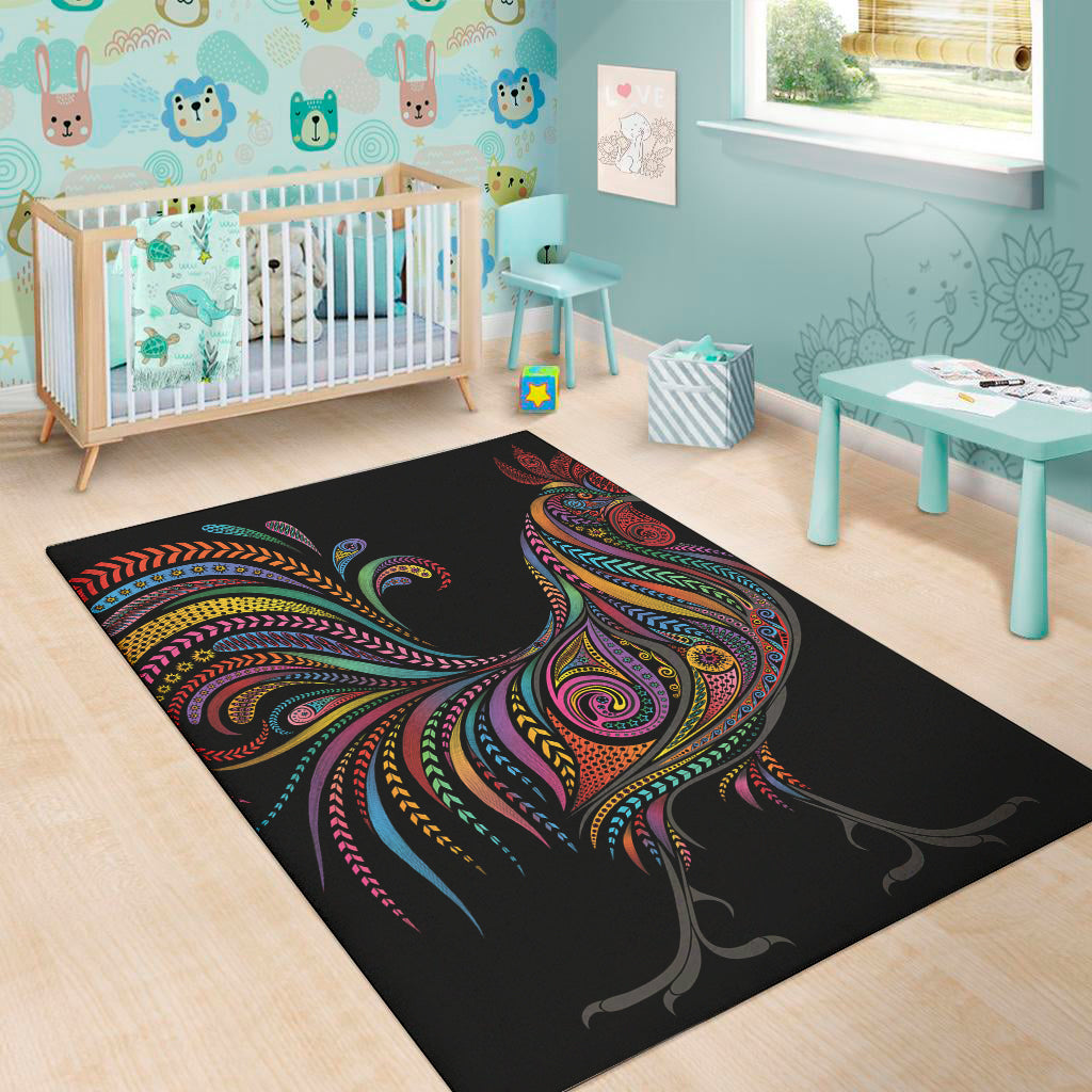 Colorful Rooster Print Area Rug