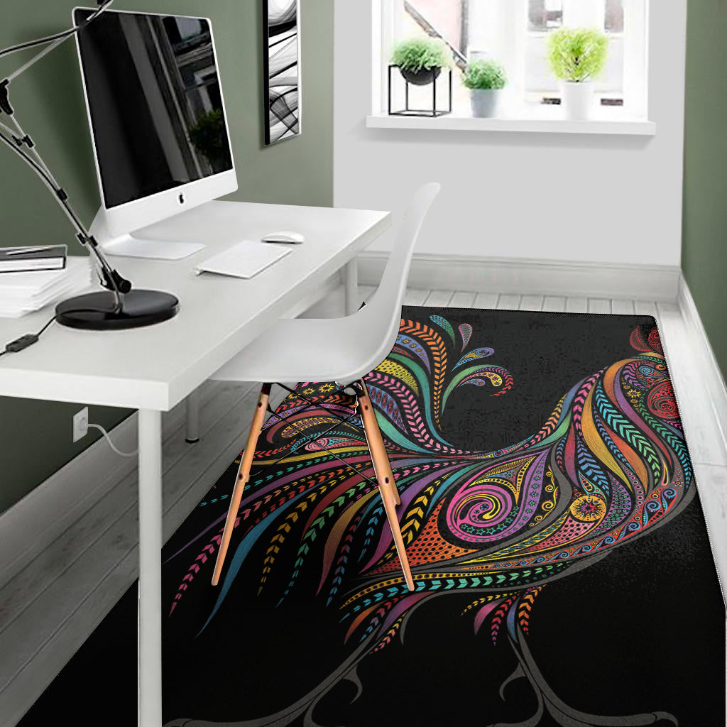Colorful Rooster Print Area Rug