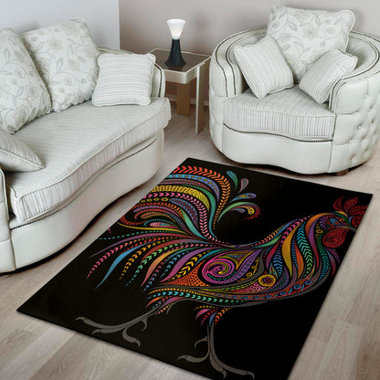 Colorful Rooster Print Area Rug