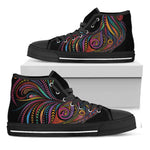 Colorful Rooster Print Black High Top Shoes