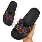 Colorful Rooster Print Black Slide Sandals
