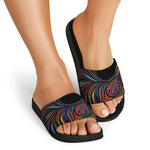 Colorful Rooster Print Black Slide Sandals