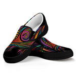 Colorful Rooster Print Black Slip On Shoes