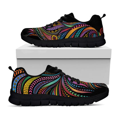 Colorful Rooster Print Black Sneakers