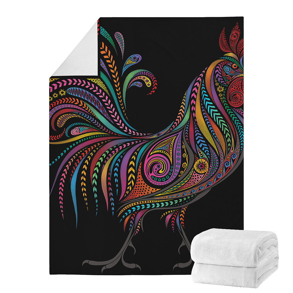 Colorful Rooster Print Blanket