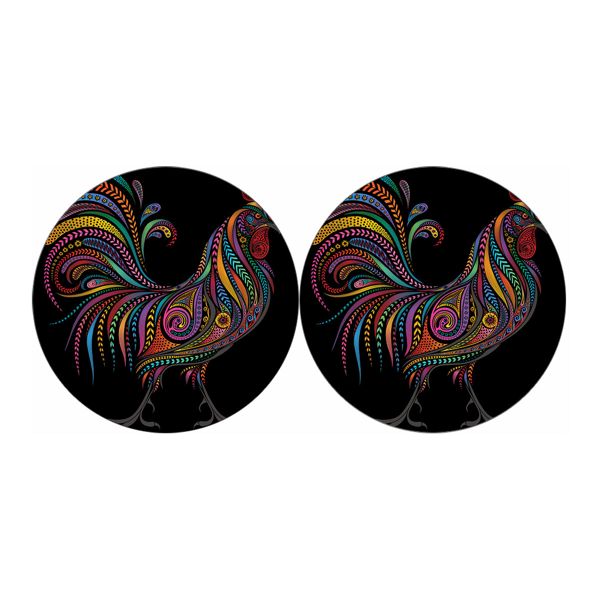 Colorful Rooster Print Car Coasters