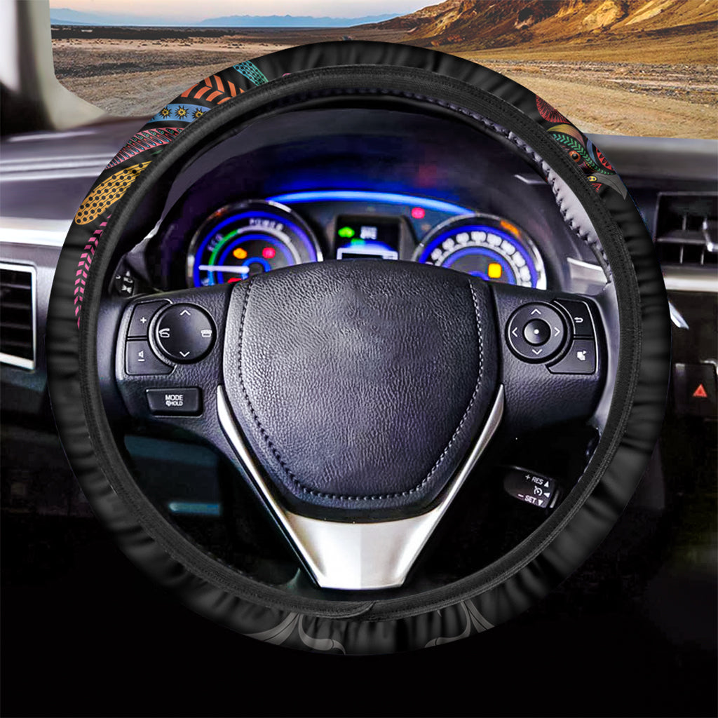 Colorful Rooster Print Car Steering Wheel Cover