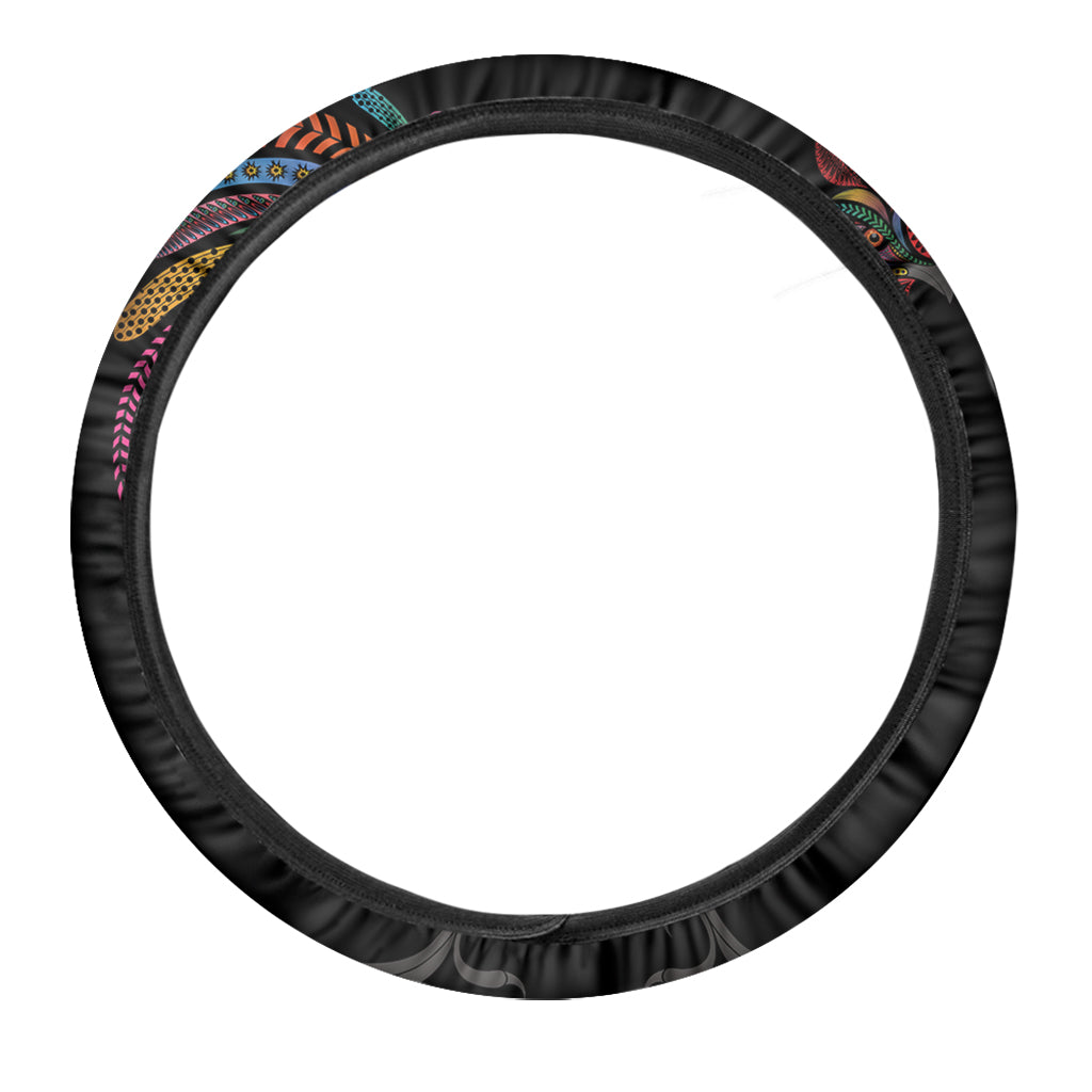Colorful Rooster Print Car Steering Wheel Cover