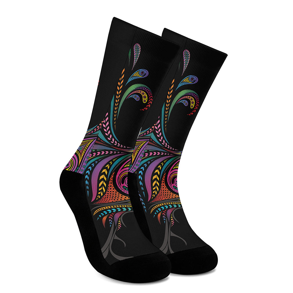 Colorful Rooster Print Crew Socks