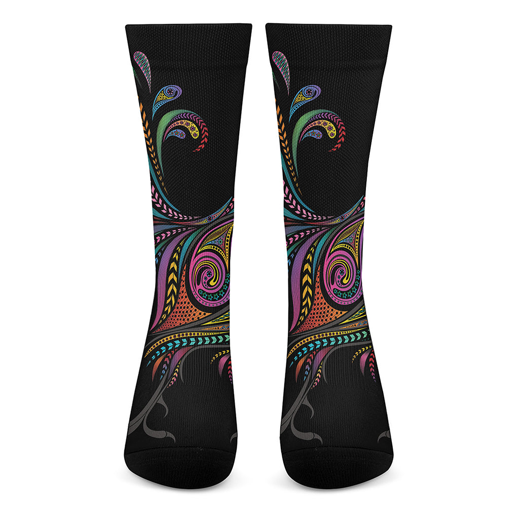Colorful Rooster Print Crew Socks