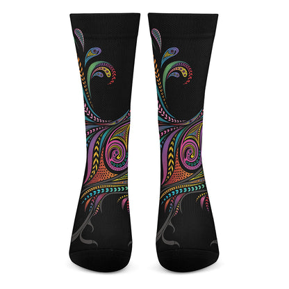 Colorful Rooster Print Crew Socks