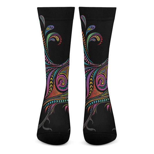 Colorful Rooster Print Crew Socks