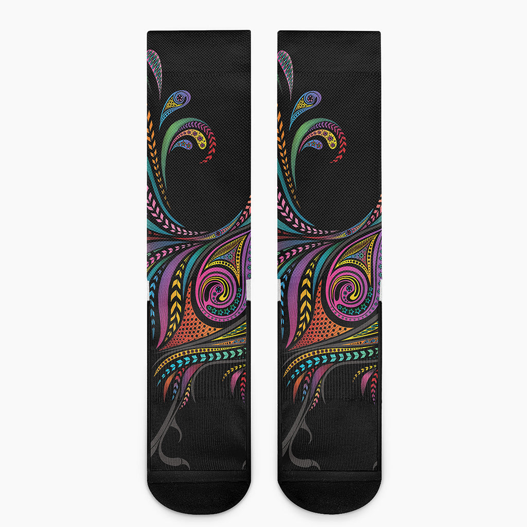 Colorful Rooster Print Crew Socks