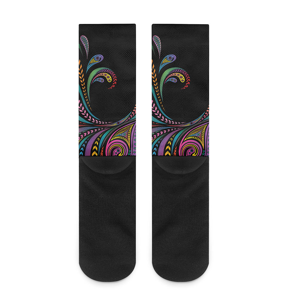 Colorful Rooster Print Crew Socks