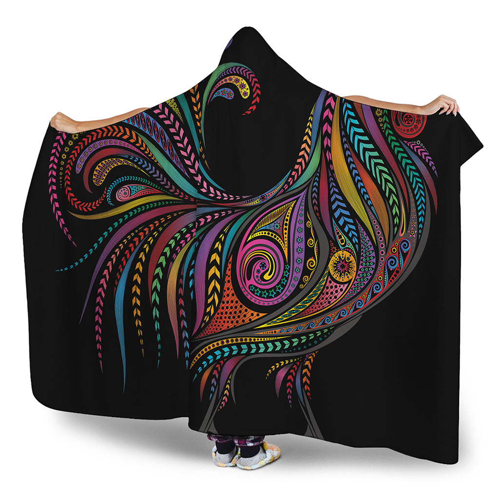 Colorful Rooster Print Hooded Blanket