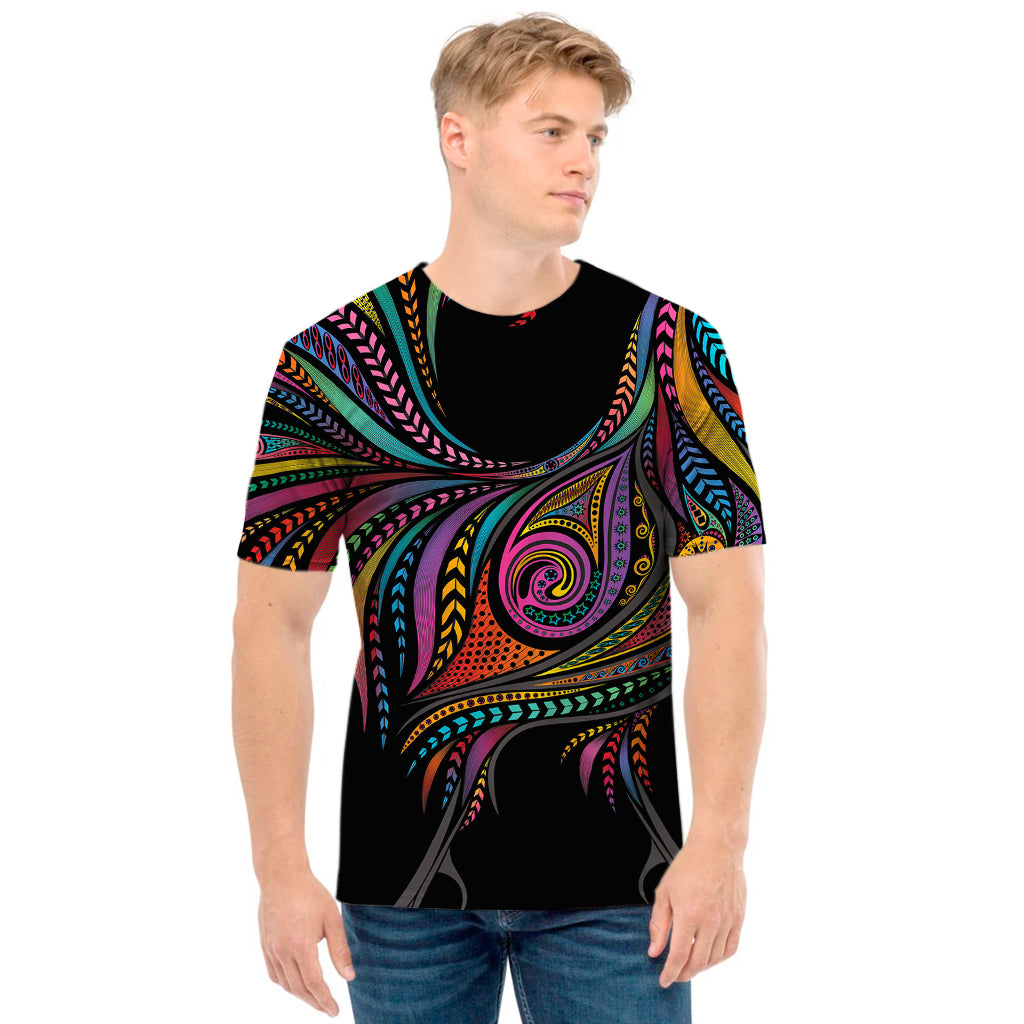 Colorful Rooster Print Men's T-Shirt
