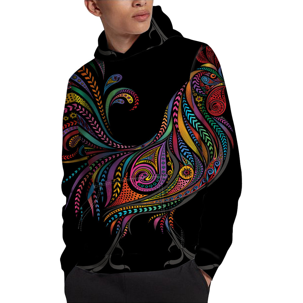 Colorful Rooster Print Pullover Hoodie
