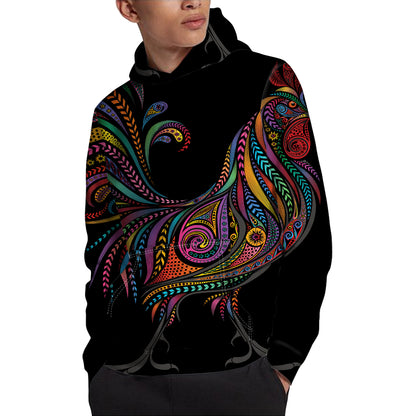Colorful Rooster Print Pullover Hoodie