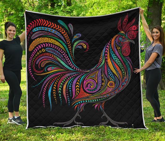 Colorful Rooster Print Quilt