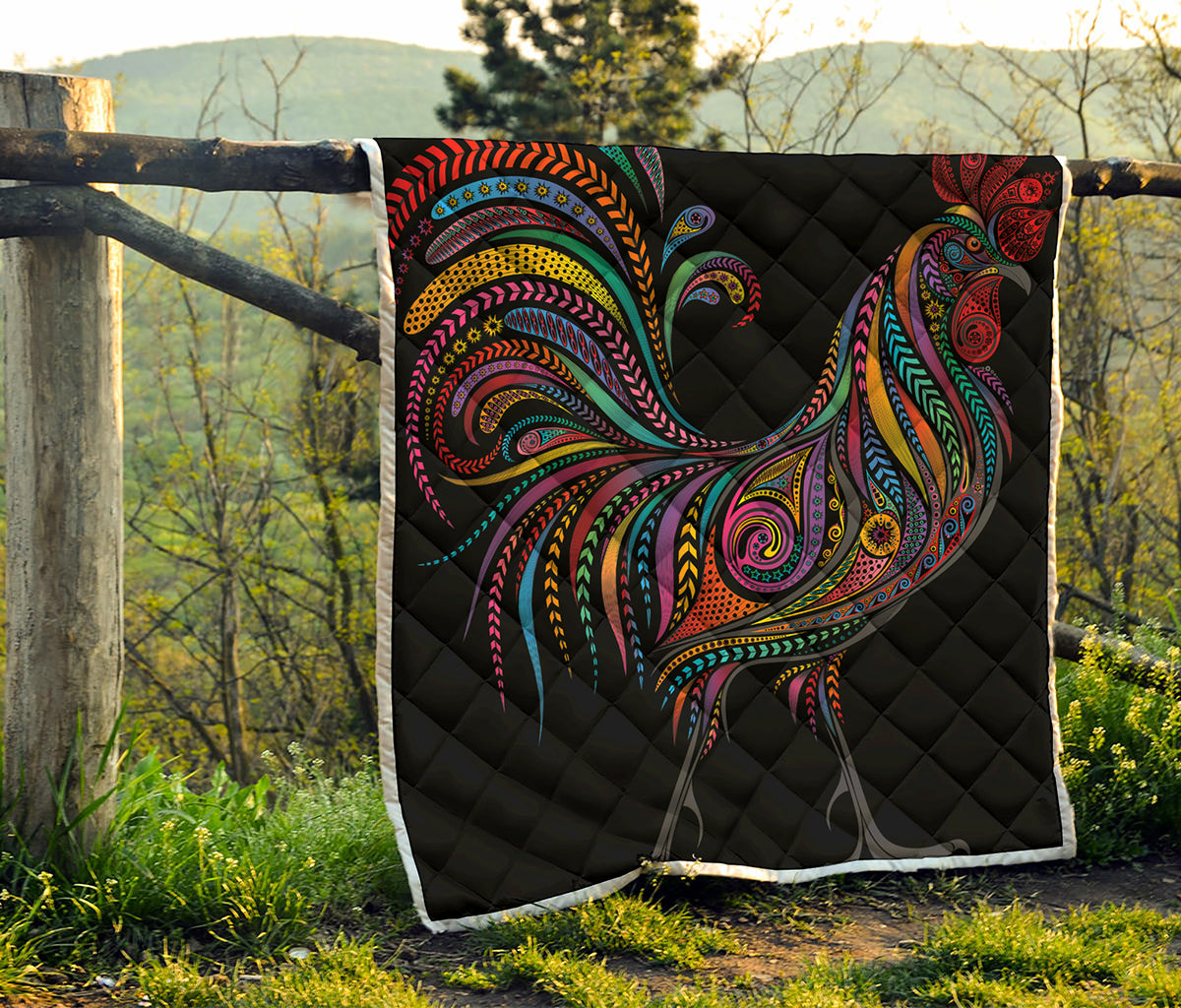 Colorful Rooster Print Quilt