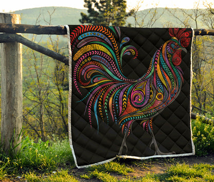 Colorful Rooster Print Quilt