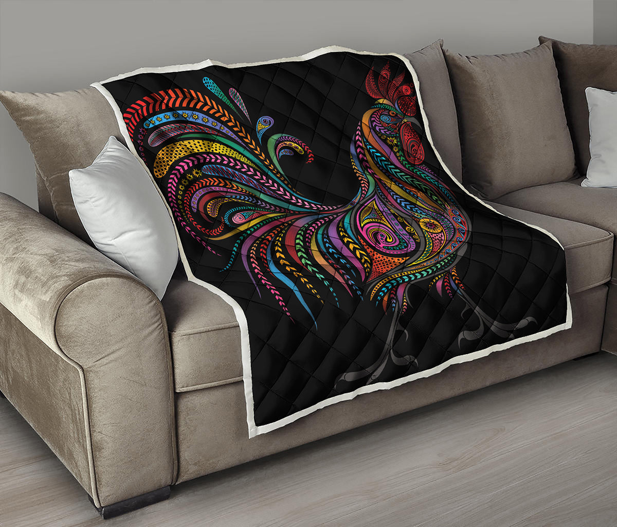 Colorful Rooster Print Quilt