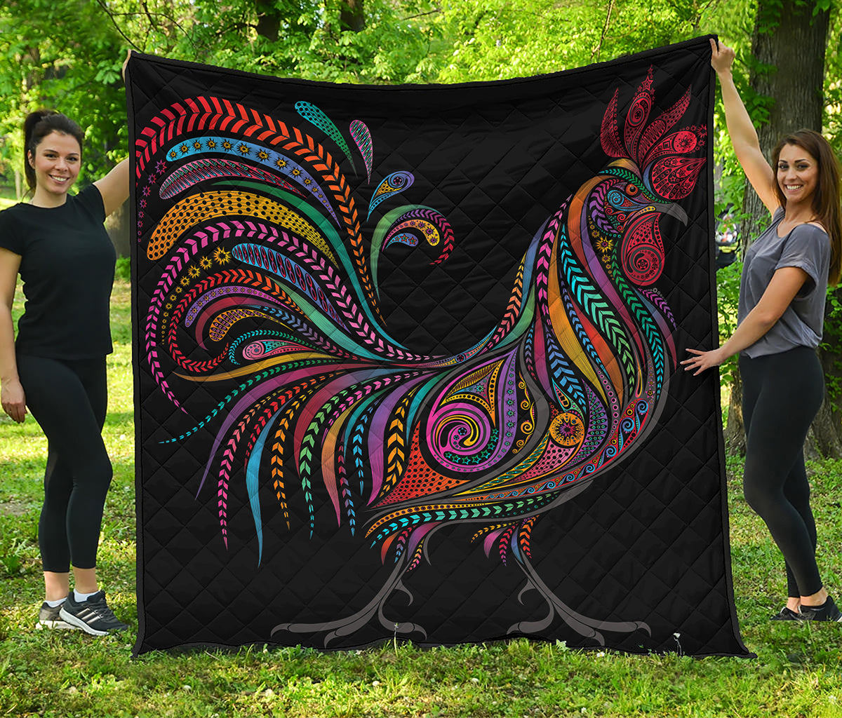 Colorful Rooster Print Quilt
