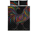 Colorful Rooster Print Quilt Bed Set