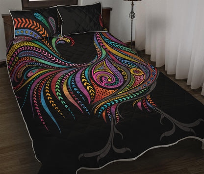 Colorful Rooster Print Quilt Bed Set