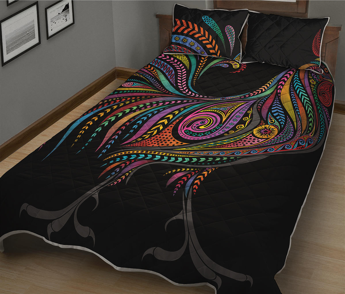 Colorful Rooster Print Quilt Bed Set