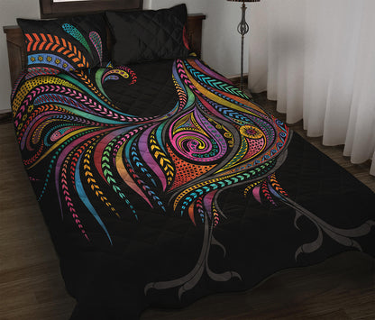 Colorful Rooster Print Quilt Bed Set
