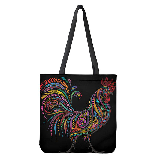 Colorful Rooster Print Tote Bag