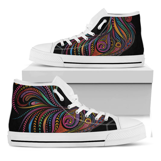 Colorful Rooster Print White High Top Shoes