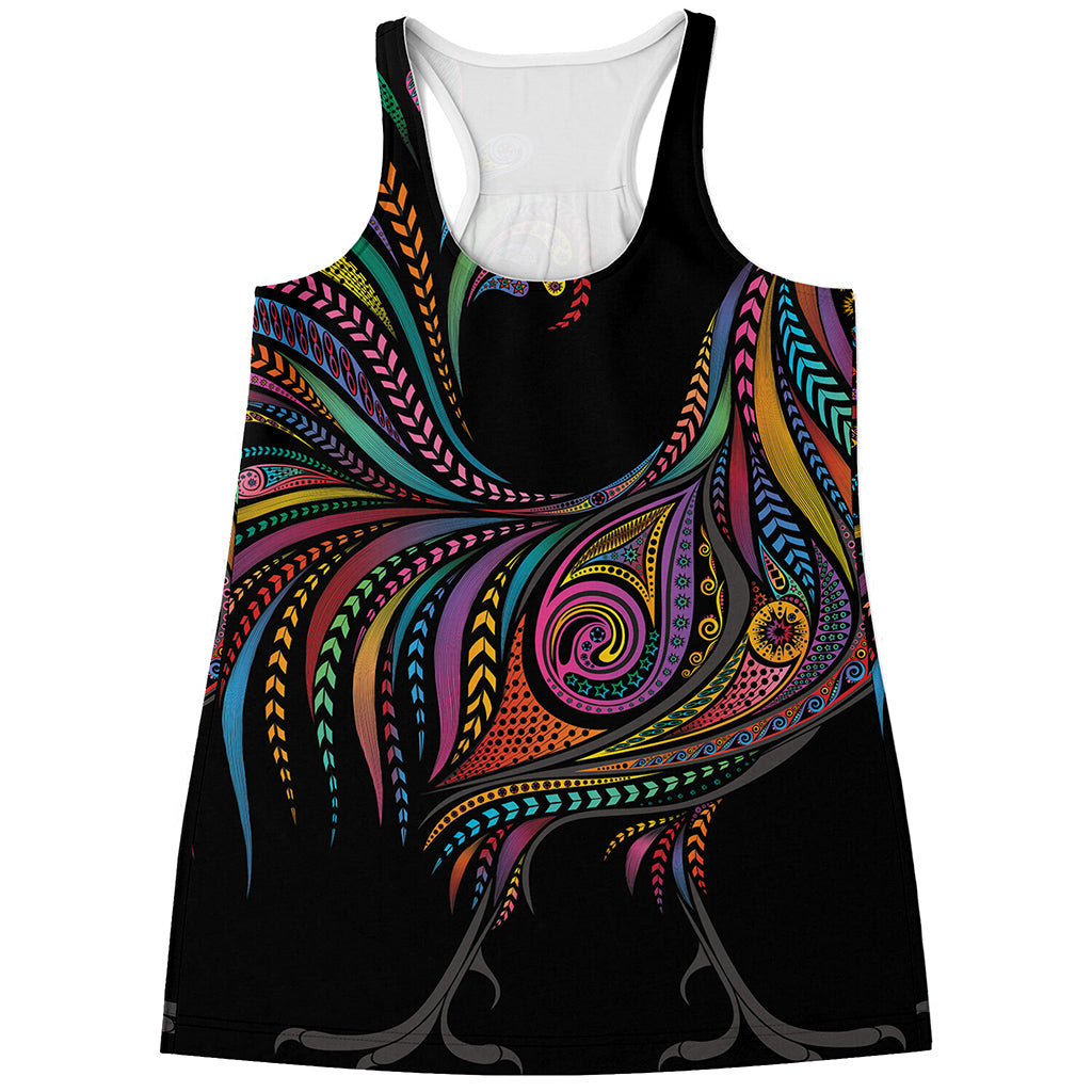 Colorful Rooster Print Women's Racerback Tank Top
