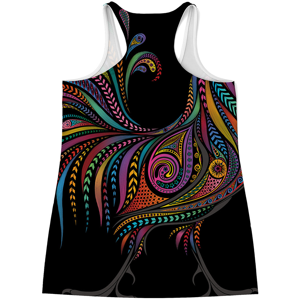 Colorful Rooster Print Women's Racerback Tank Top