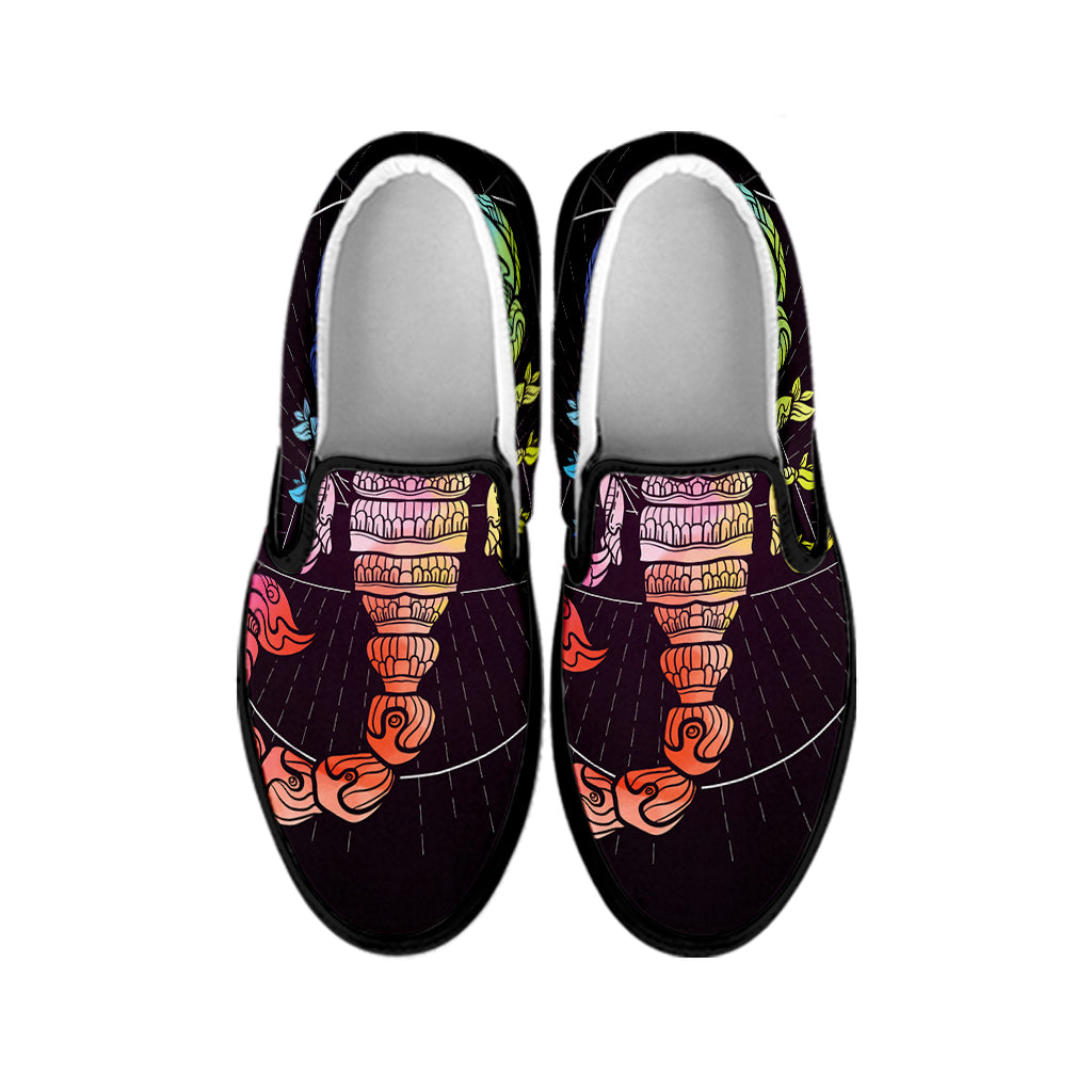 Colorful Scorpio Sign Print Black Slip On Shoes