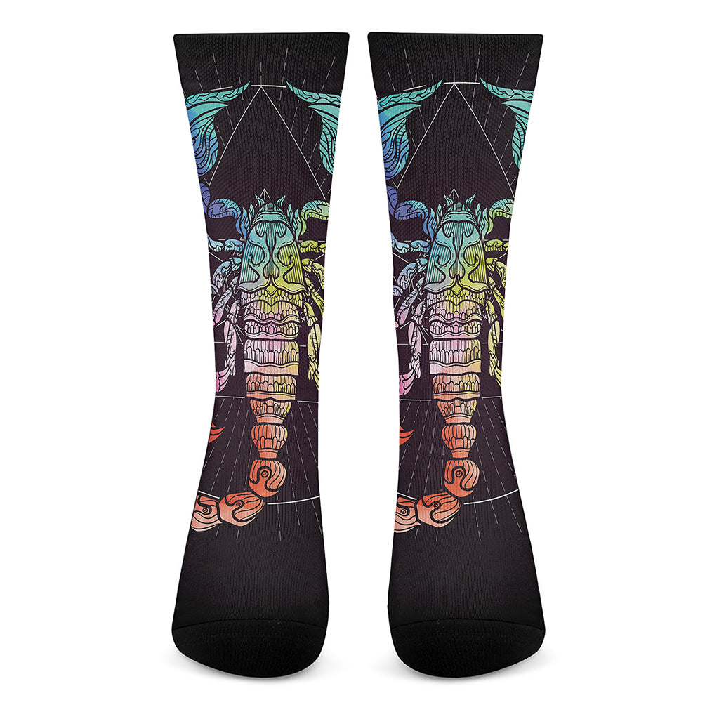 Colorful Scorpio Sign Print Crew Socks