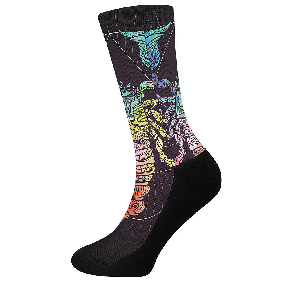 Colorful Scorpio Sign Print Crew Socks