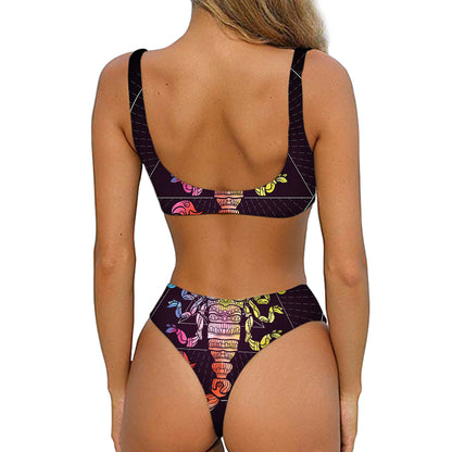 Colorful Scorpio Sign Print Front Bow Tie Bikini