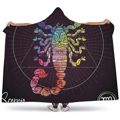 Colorful Scorpio Sign Print Hooded Blanket