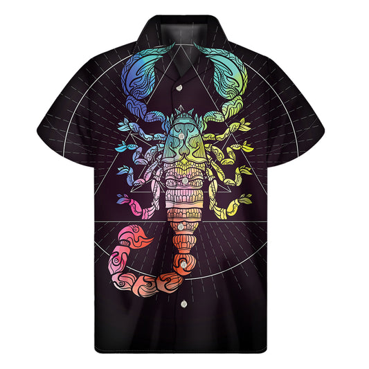 Colorful Scorpio Sign Print Men's Short Sleeve Shirt