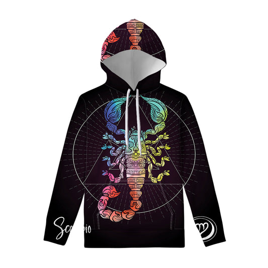 Colorful Scorpio Sign Print Pullover Hoodie