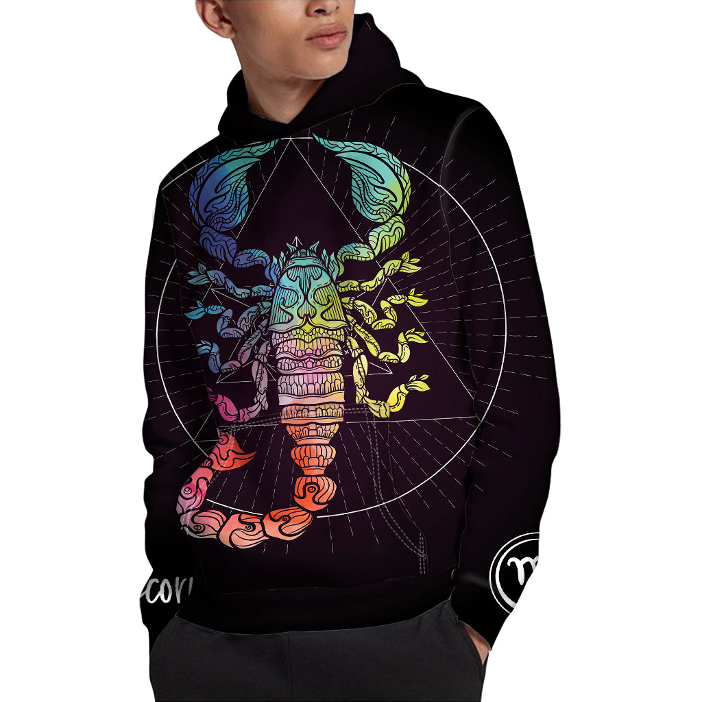 Colorful Scorpio Sign Print Pullover Hoodie