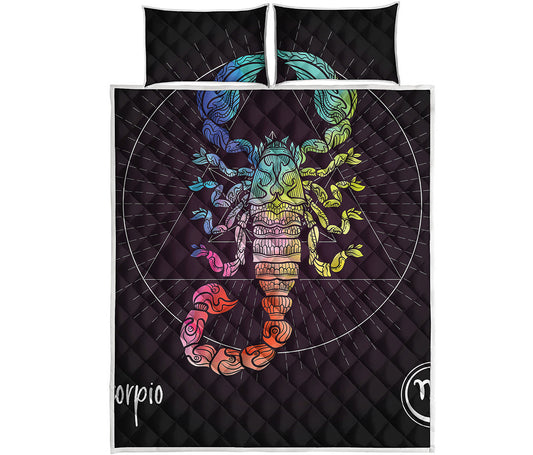 Colorful Scorpio Sign Print Quilt Bed Set