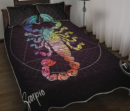 Colorful Scorpio Sign Print Quilt Bed Set